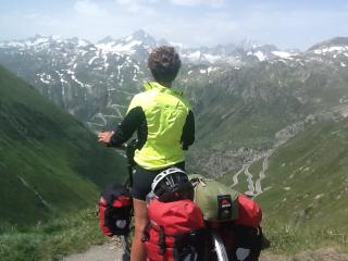 Pat looking over at the Grimselpass from the Furka